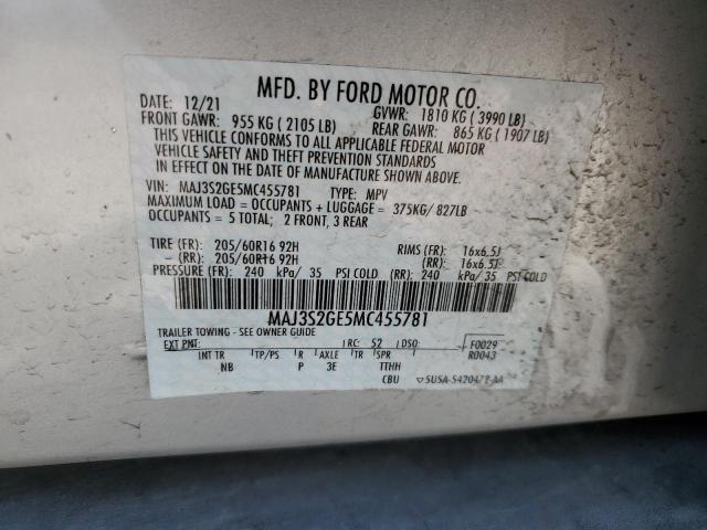 MAJ3S2GE5MC455781 - 2021 FORD ECOSPORT SE SILVER photo 13
