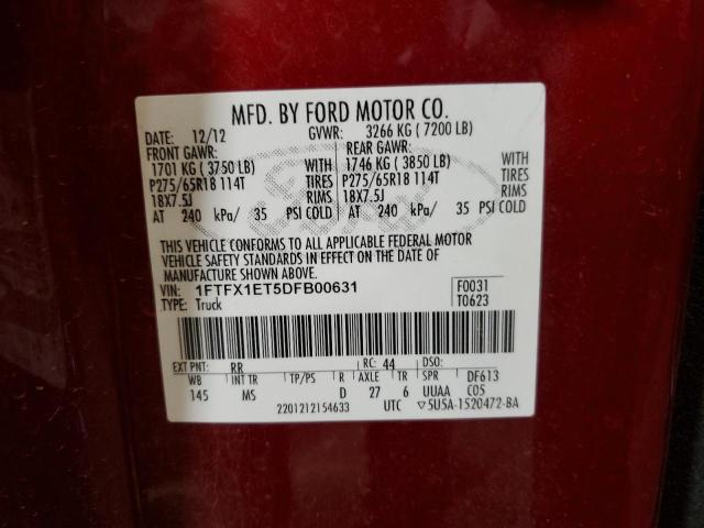 1FTFX1ET5DFB00631 - 2013 FORD F150 SUPER CAB BURGUNDY photo 12