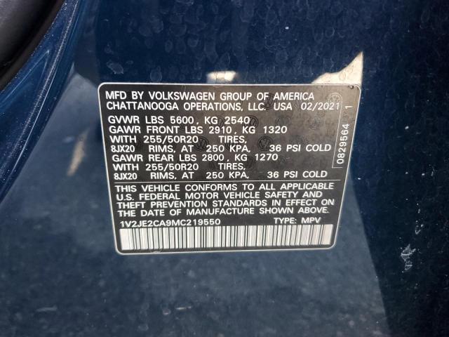 1V2JE2CA9MC219550 - 2021 VOLKSWAGEN ATLAS CROS SE Синий фото 13