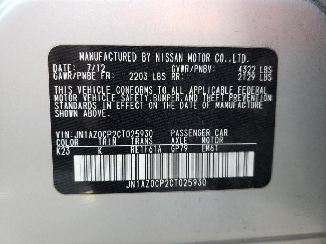 JN1AZ0CP2CT025930 - 2012 NISSAN LEAF SV SILVER photo 12