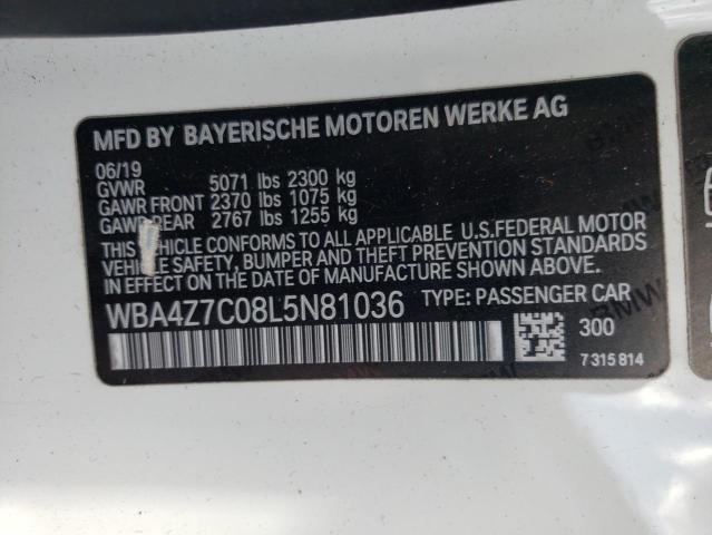 WBA4Z7C08L5N81036 - 2020 BMW 440XI WHITE photo 12