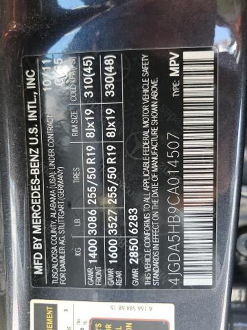 4JGDA5HB9CA014507 - 2012 MERCEDES-BENZ ML 350 4MATIC GRAY photo 13