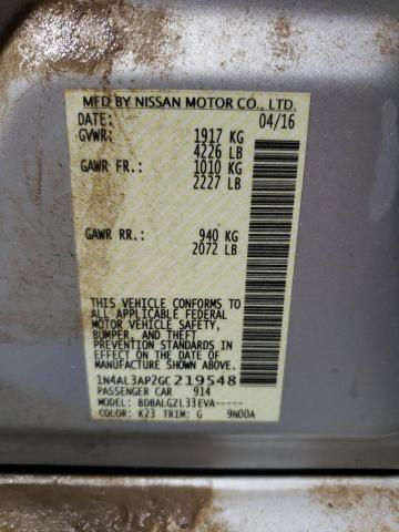 1N4AL3AP2GC219548 - 2016 NISSAN ALTIMA 2.5 SILVER photo 12