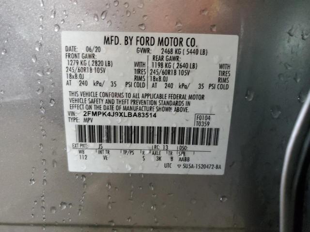 2FMPK4J9XLBA83514 - 2020 FORD EDGE SEL GRAY photo 12