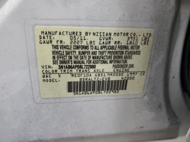 3N1AB6AP0BL722980 - 2011 NISSAN SENTRA 2.0 WHITE photo 12