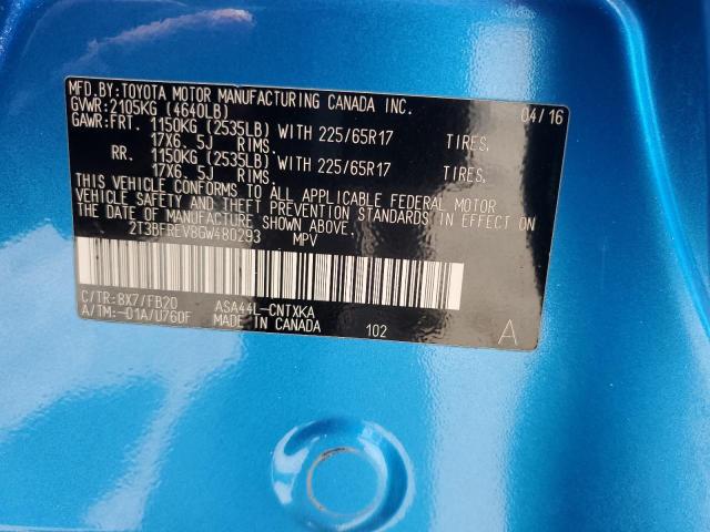 2T3BFREV8GW480293 - 2016 TOYOTA RAV4 LE BLUE photo 13