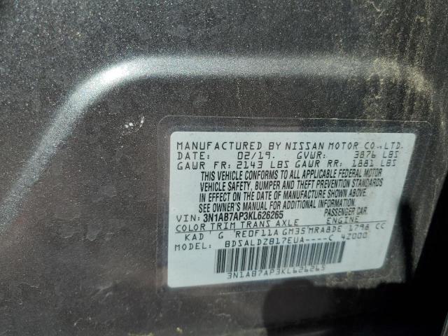 3N1AB7AP3KL626265 - 2019 NISSAN SENTRA S ნაცრისფერი ფოტო 12