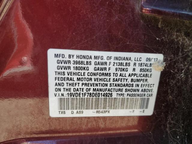 19VDE1F78DE014926 - 2013 ACURA ILX 20 TECH MAROON photo 10