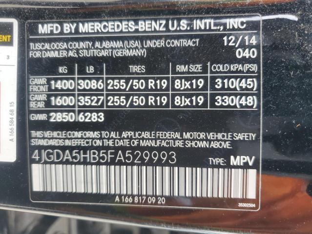 4JGDA5HB5FA529993 - 2015 MERCEDES-BENZ ML 350 4MATIC BLACK photo 13