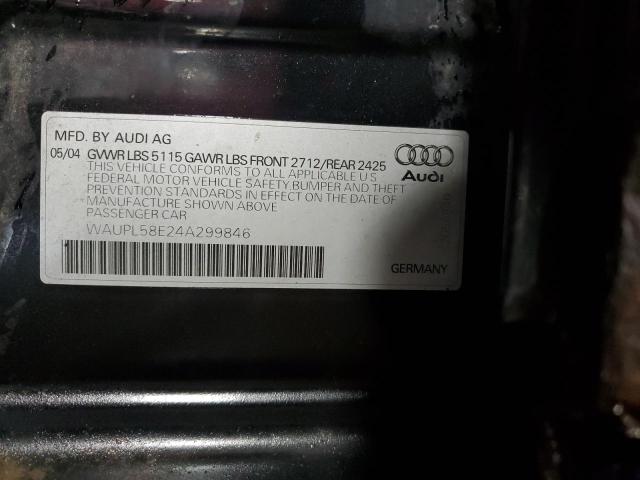 WAUPL58E24A299846 - 2004 AUDI S4 BLACK photo 12