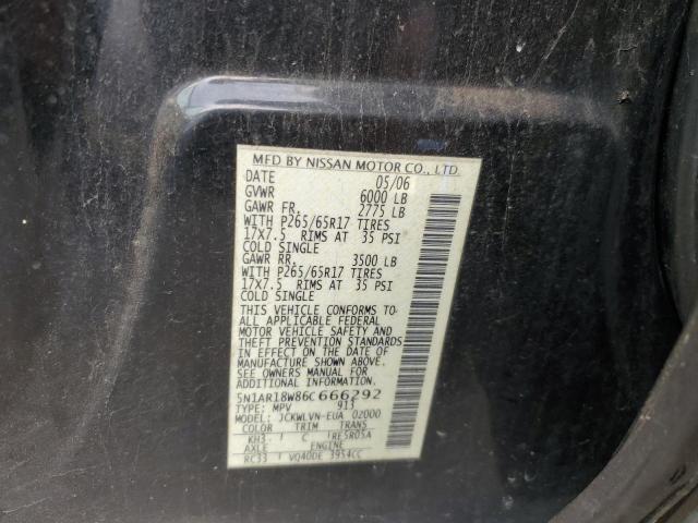 5N1AR18W86C666292 - 2006 NISSAN PATHFINDER LE BLACK photo 13