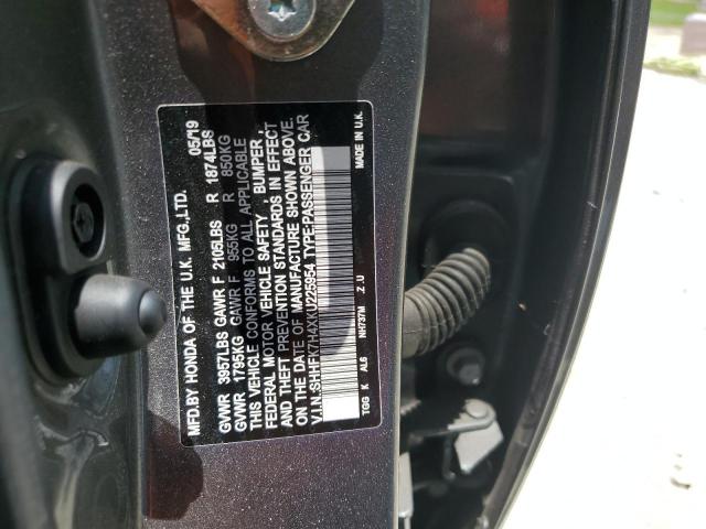 SHHFK7H4XKU225954 - 2019 HONDA CIVIC SPORT GRAY photo 12