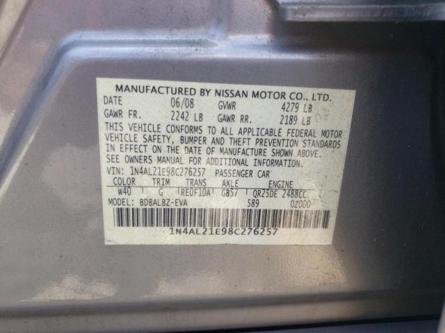 1N4AL21E98C276257 - 2008 NISSAN ALTIMA 2.5 GRAY photo 13