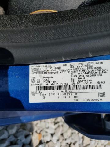 3FADP4EJ6KM132904 - 2019 FORD FIESTA SE BLUE photo 12