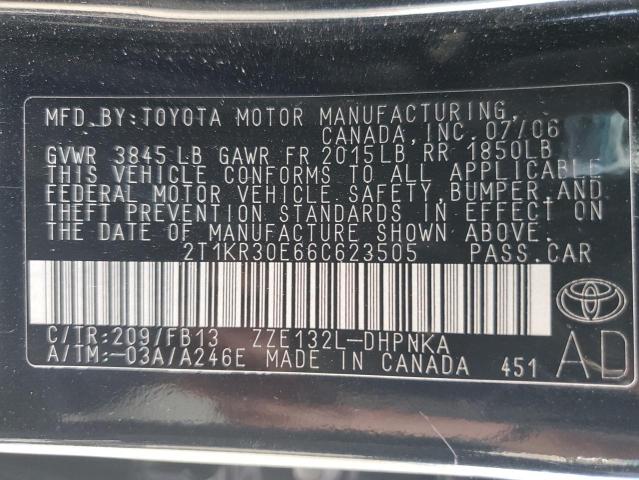 2T1KR30E66C623505 - 2006 TOYOTA COROLLA MA XR BLACK photo 13