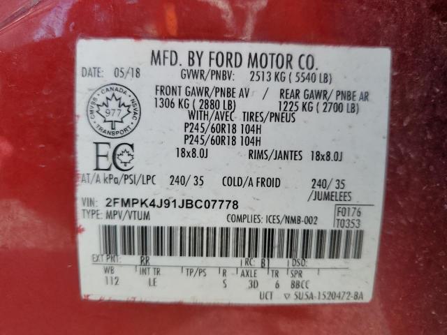 2FMPK4J91JBC07778 - 2018 FORD EDGE SEL Qırmızı foto 13