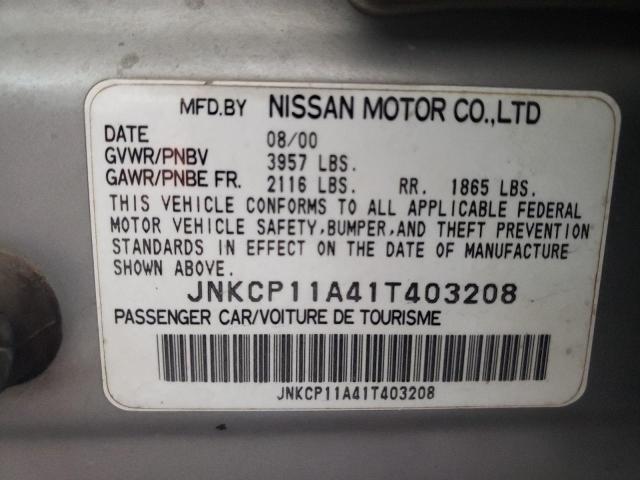 JNKCP11A41T403208 - 2001 INFINITI G20 SILVER photo 12