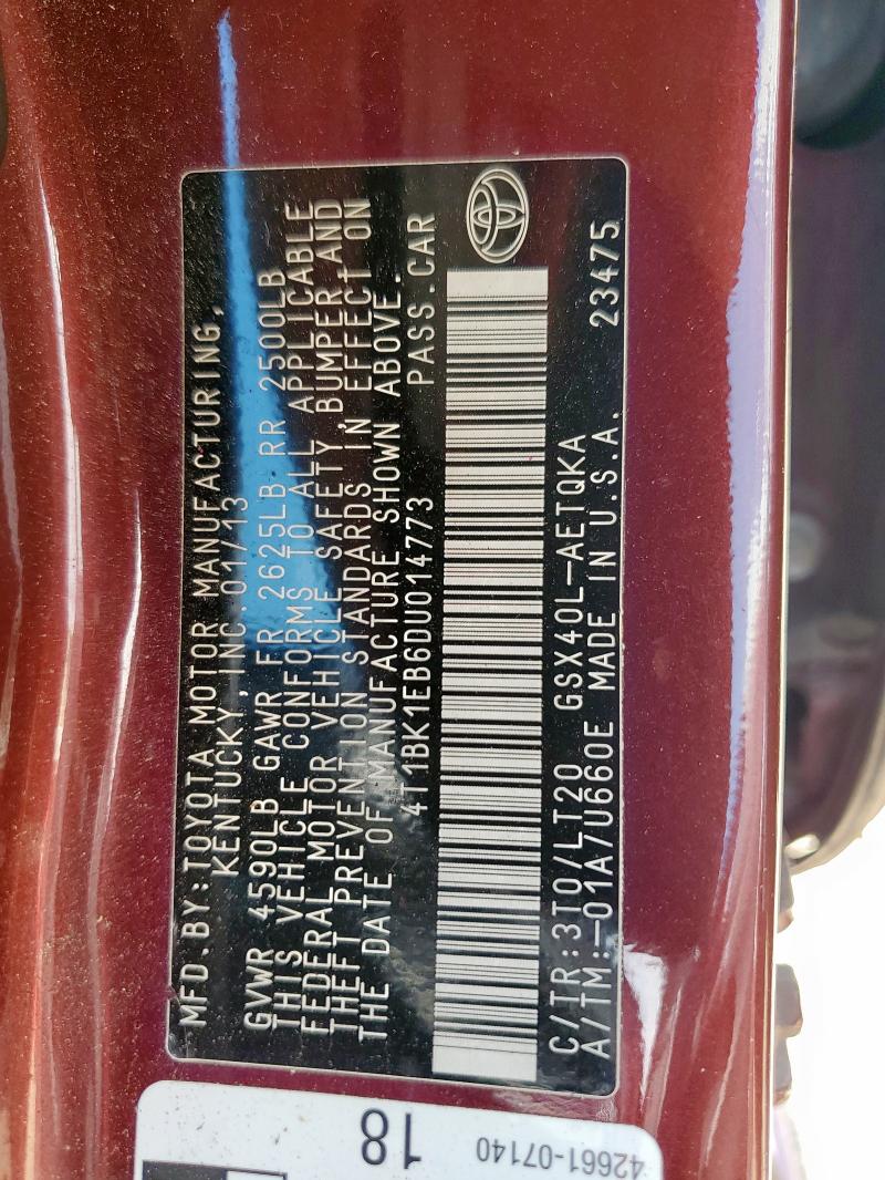 4T1BK1EB6DU014773 - 2013 TOYOTA AVALON BASE MAROON photo 12