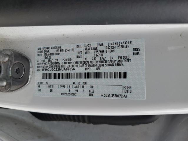 1FMCU9CZ2NUA67856 - 2022 FORD ESCAPE SEL WHITE photo 14