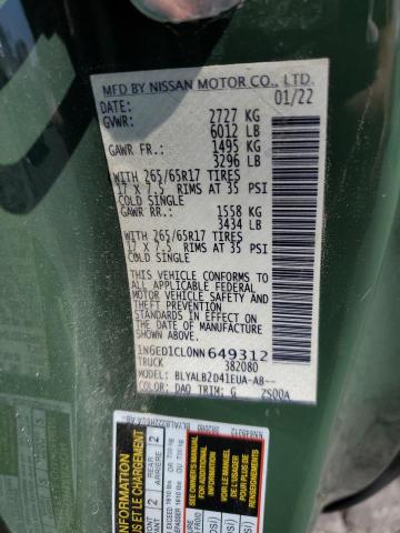 1N6ED1CL0NN649312 - 2022 NISSAN FRONTIER S GREEN photo 12