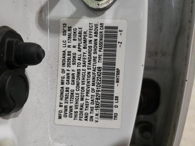 19XFB2F91DE224249 - 2013 HONDA CIVIC EXL WHITE photo 12