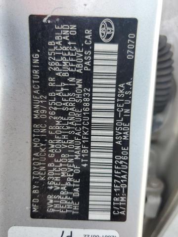 4T1BF1FK7CU168832 - 2012 TOYOTA CAMRY BASE Srebrny zdjęcie 13