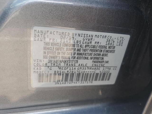 3N1AB7AP4KY317178 - 2019 NISSAN SENTRA S GRAY photo 12