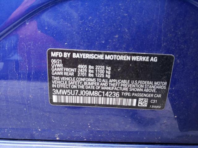 3MW5U7J09M8C14236 - 2021 BMW M340I BLUE photo 12