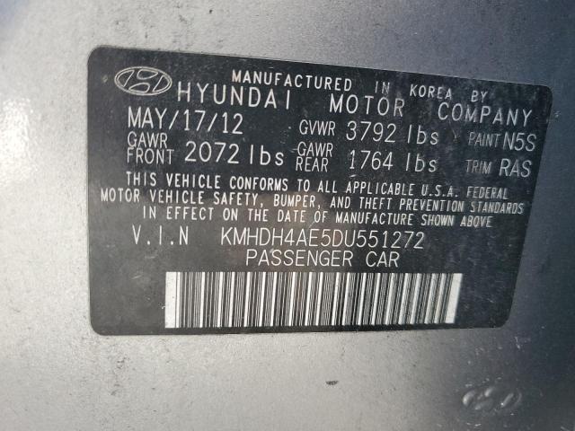 KMHDH4AE5DU551272 - 2013 HYUNDAI ELANTRA GLS SILVER photo 12