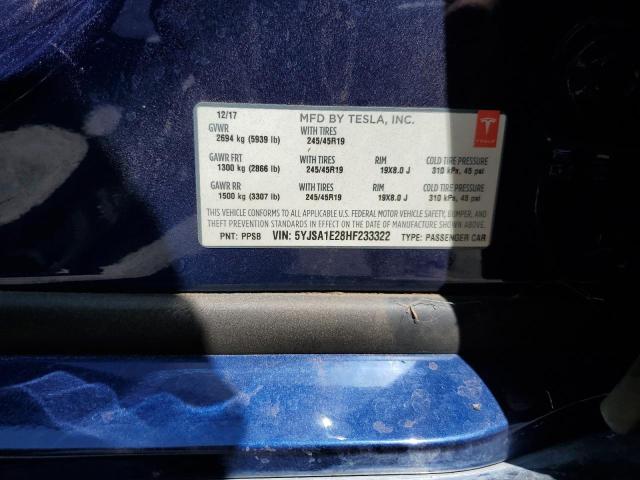 5YJSA1E28HF233322 - 2017 TESLA MODEL S 蓝色 照片 13