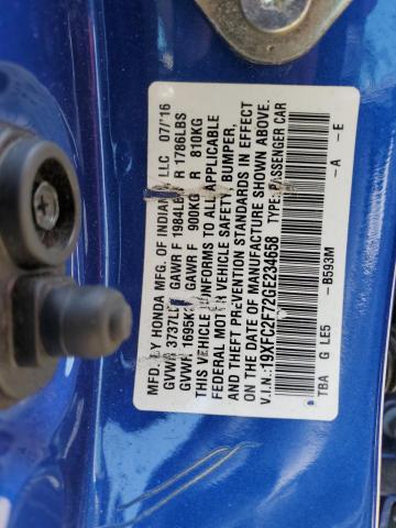 19XFC2F72GE234658 - 2016 HONDA CIVIC EX BLUE photo 12