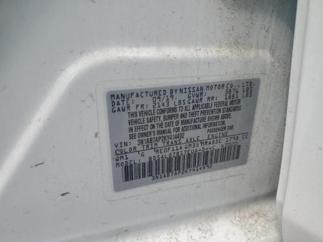 3N1AB7AP2KY414492 - 2019 NISSAN SENTRA S أبيض صورة 13