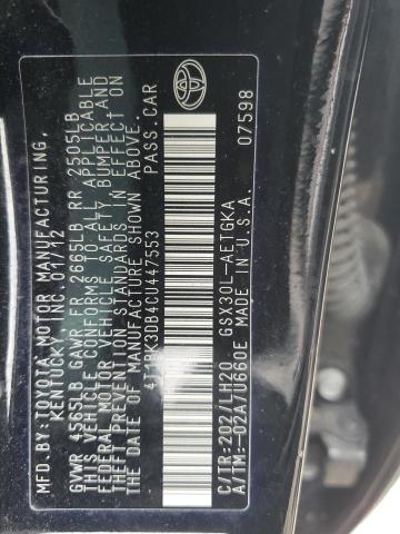 4T1BK3DB4CU447553 - 2012 TOYOTA AVALON BASE 黑色 照片 12