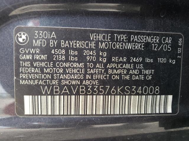 WBAVB33576KS34008 - 2006 BMW 3 SERIES I Boz foto 13