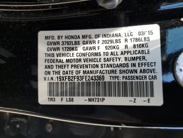 19XFB2F93FE243369 - 2015 HONDA CIVIC EXL BLACK photo 12