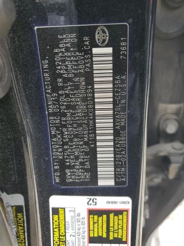 4T1B11HK4KU801894 - 2019 TOYOTA CAMRY L BLACK photo 12