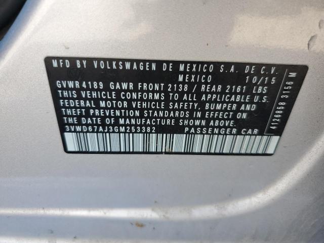 3VWD67AJ3GM253382 - 2016 VOLKSWAGEN JETTA SE 银色 照片 12