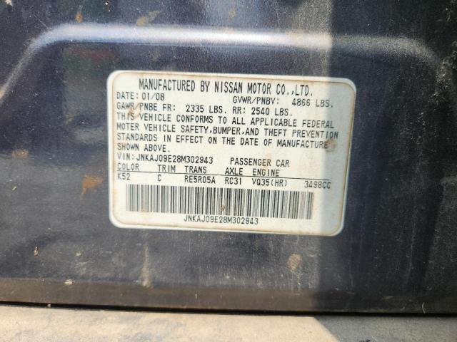 JNKAJ09E28M302943 - 2008 INFINITI EX35 BASE CHARCOAL photo 12