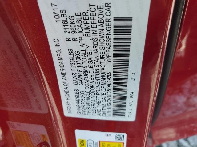 1HGCV1F35JA019209 - 2018 HONDA ACCORD SPORT წითელი ფოტო 12