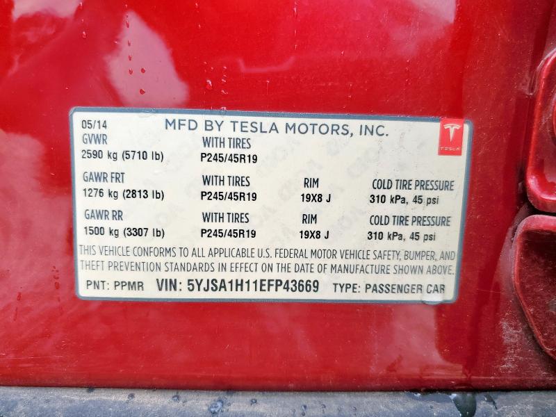5YJSA1H11EFP43669 - 2014 TESLA MODEL S RED photo 13