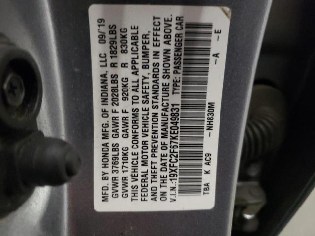 2HGFC2F80KH595569 - 2019 HONDA CIVIC SPORT 石墨色 照片 12