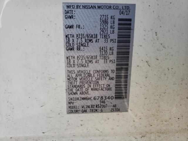 5N1DR2MM6HC678340 - 2017 NISSAN PATHFINDER S WHITE photo 10