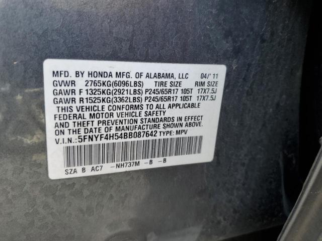 5FNYF4H54BB087642 - 2011 HONDA PILOT EXL GRAY photo 14