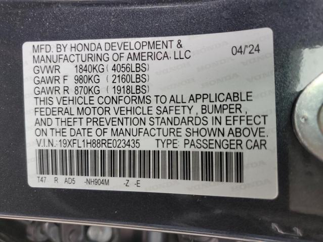 19XFL1H88RE023435 - 2024 HONDA CIVIC SPORT TOURING GRAY photo 12