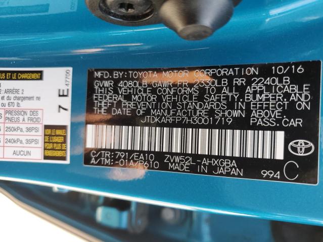 JTDKARFP7H3001719 - 2017 TOYOTA PRIUS PRIM 青绿色 照片 12