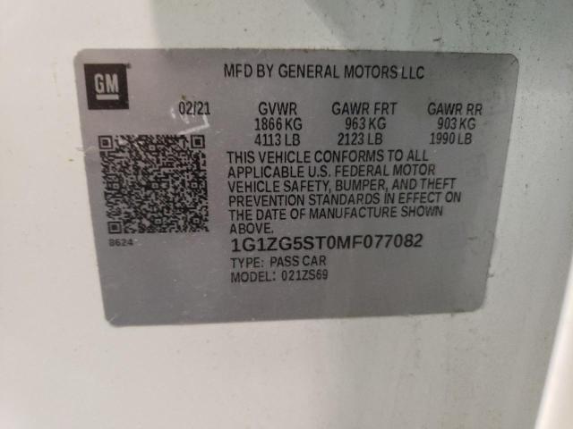 1G1ZG5ST0MF077082 - 2021 CHEVROLET MALIBU RS 白色 照片 12