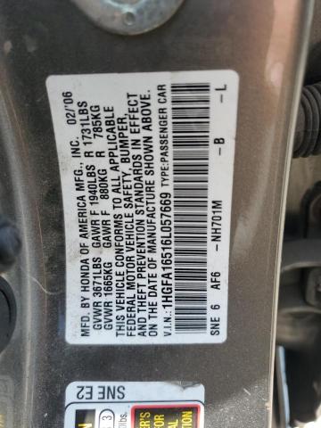 1HGFA16516L057669 - 2006 HONDA CIVIC LX GRAY photo 12