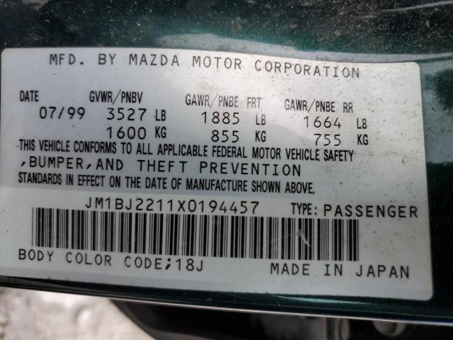 JM1BJ2211X0194457 - 1999 MAZDA PROTEGE ES 绿色 照片 12