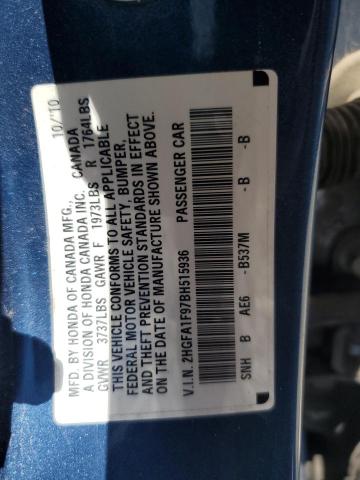 2HGFA1F97BH515936 - 2011 HONDA CIVIC EXL BLUE photo 12