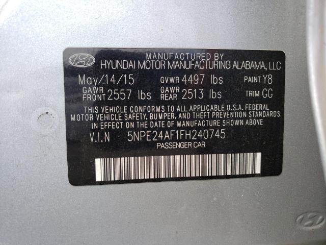 5NPE24AF1FH240745 - 2015 HYUNDAI SONATA SE SILVER photo 12